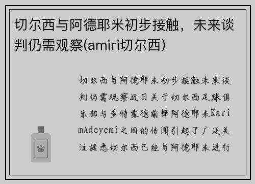 切尔西与阿德耶米初步接触，未来谈判仍需观察(amiri切尔西)