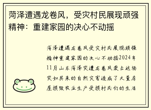 菏泽遭遇龙卷风，受灾村民展现顽强精神：重建家园的决心不动摇