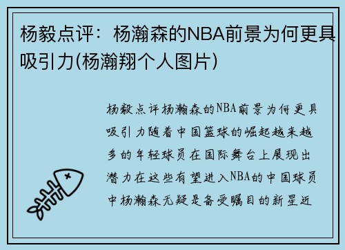 杨毅点评：杨瀚森的NBA前景为何更具吸引力(杨瀚翔个人图片)