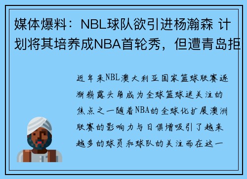 媒体爆料：NBL球队欲引进杨瀚森 计划将其培养成NBA首轮秀，但遭青岛拒绝